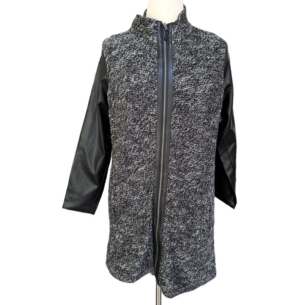 LRL‎ Lauren Jeans Womens Full Front Zip Knit Jacket with Faux Leather Sleeve